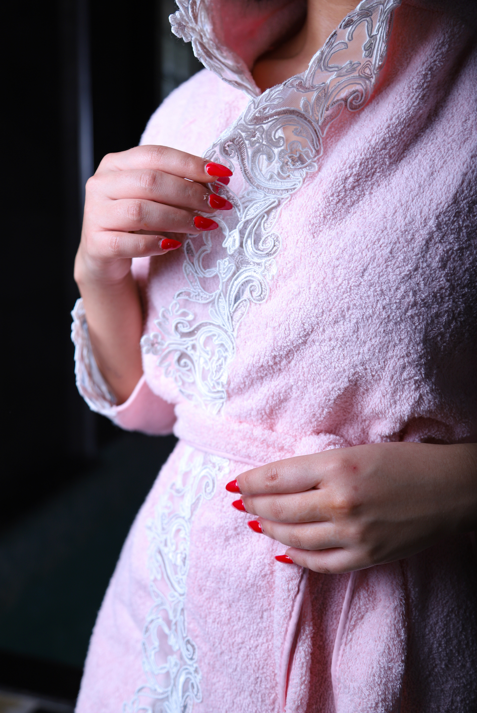 Peignoir rose dentelle