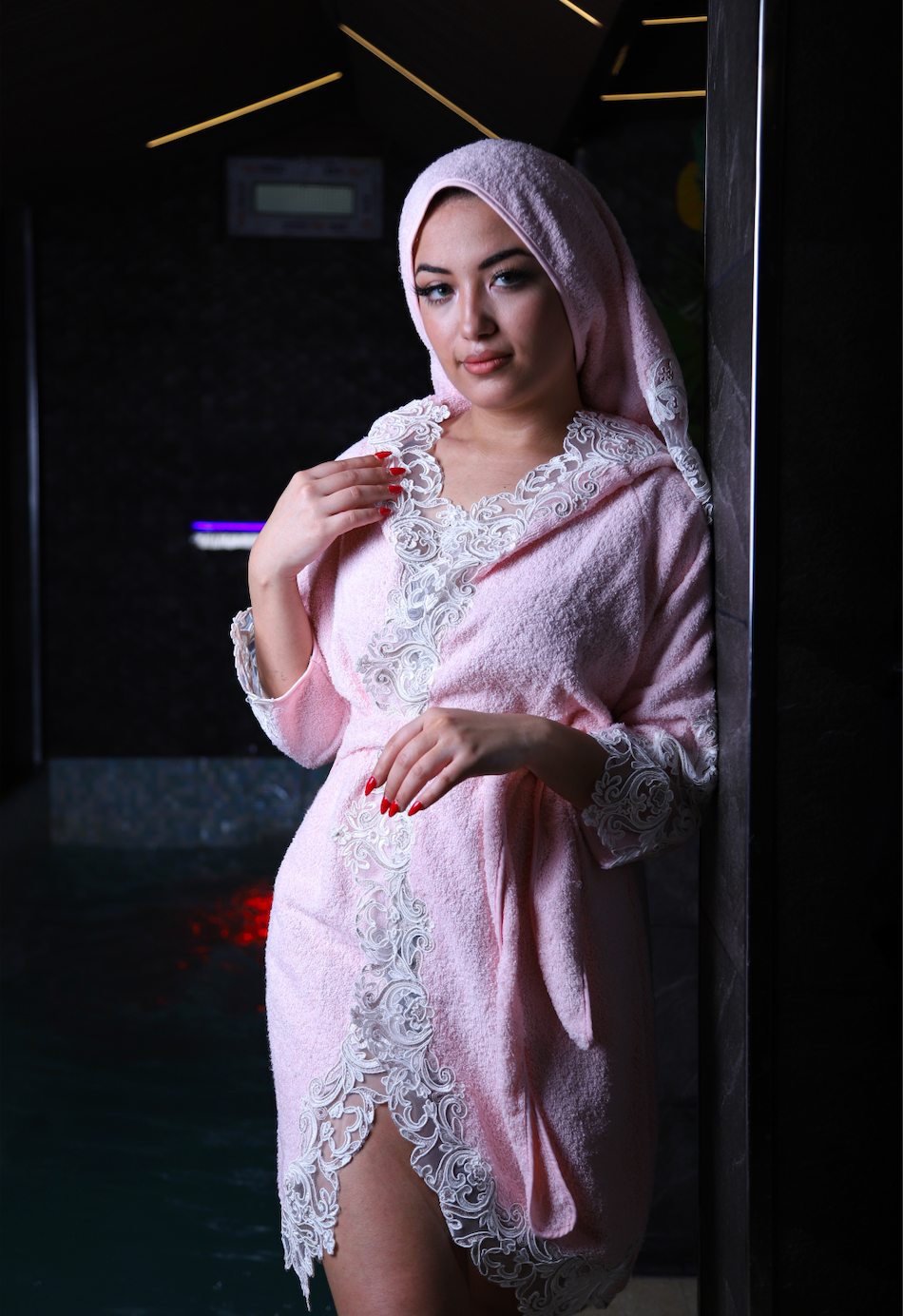 Peignoir rose dentelle