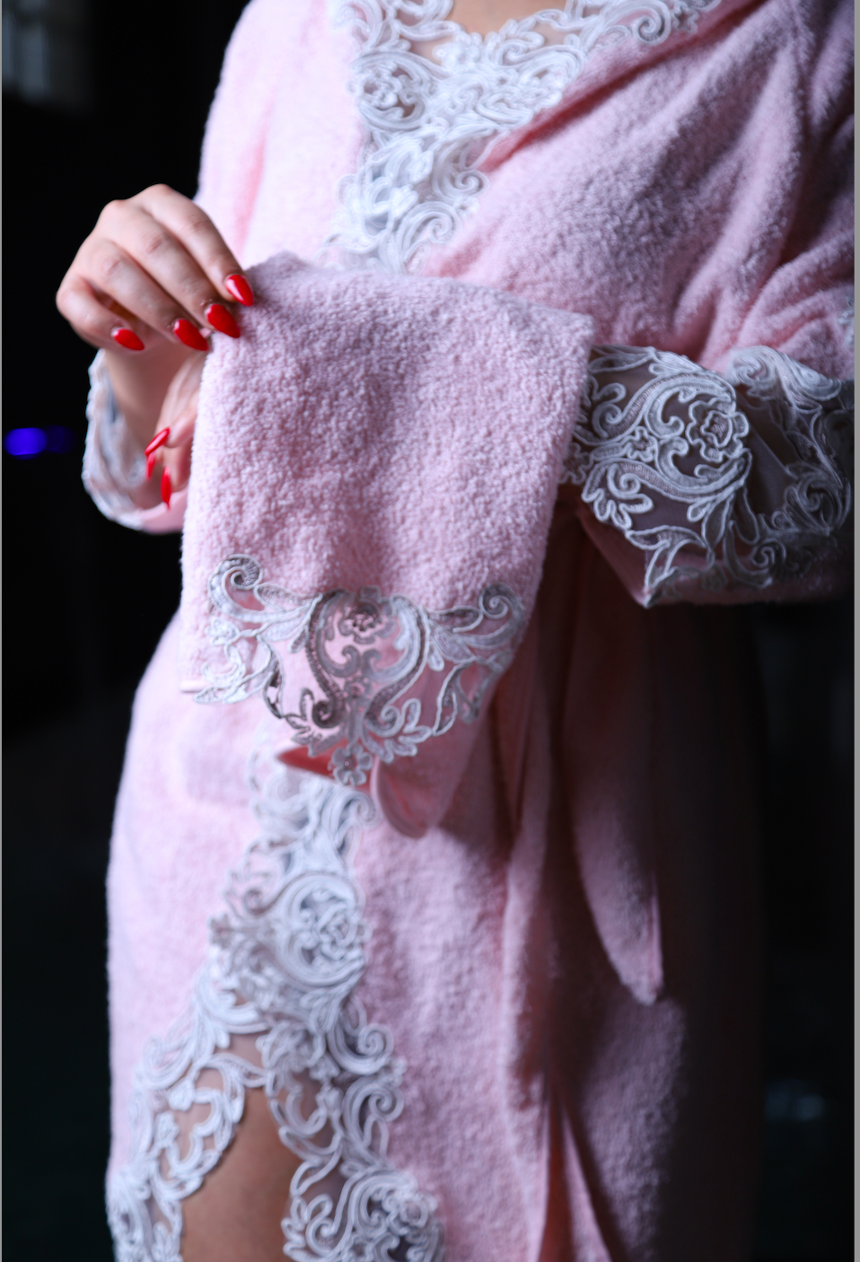 Peignoir rose dentelle