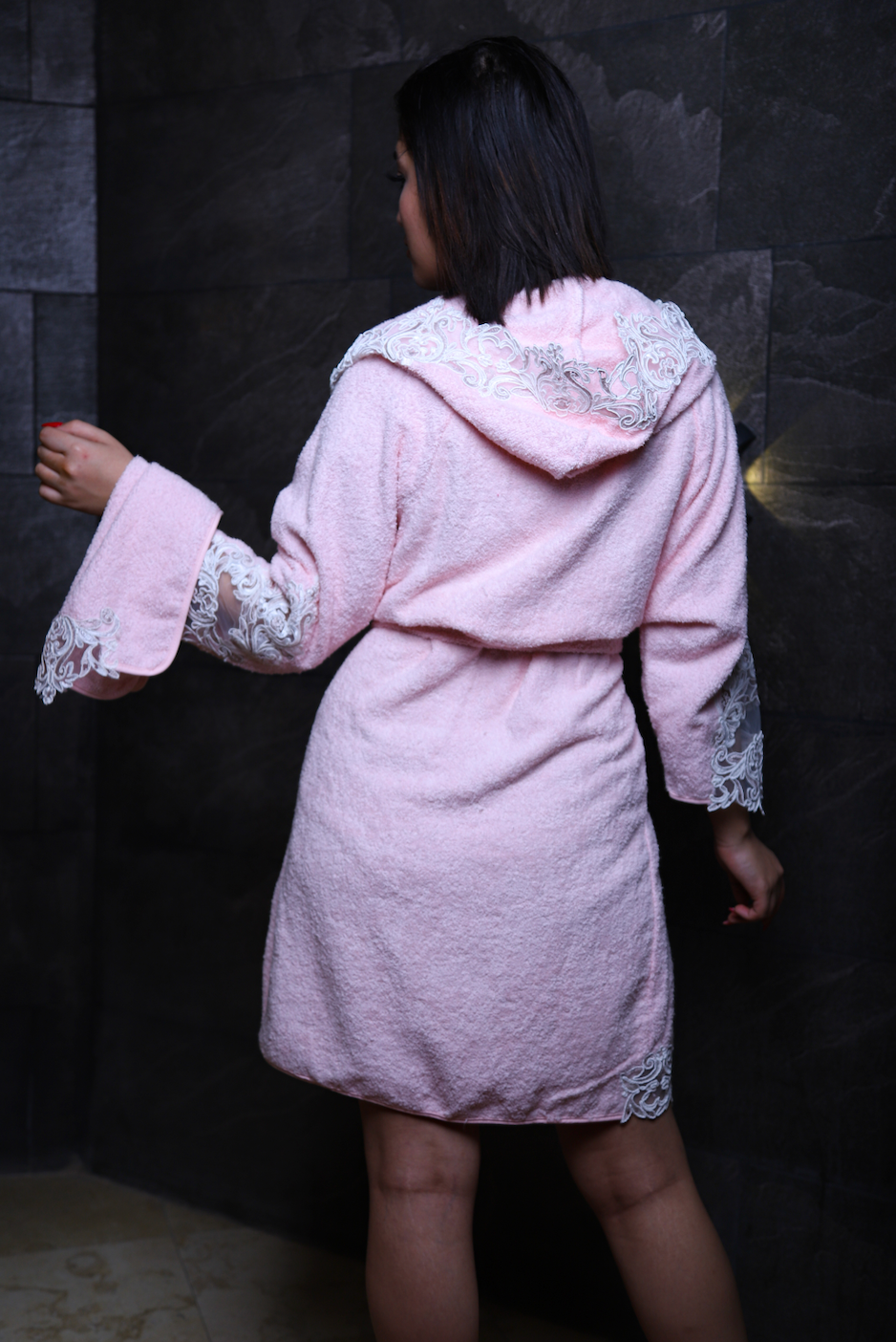 Peignoir rose dentelle